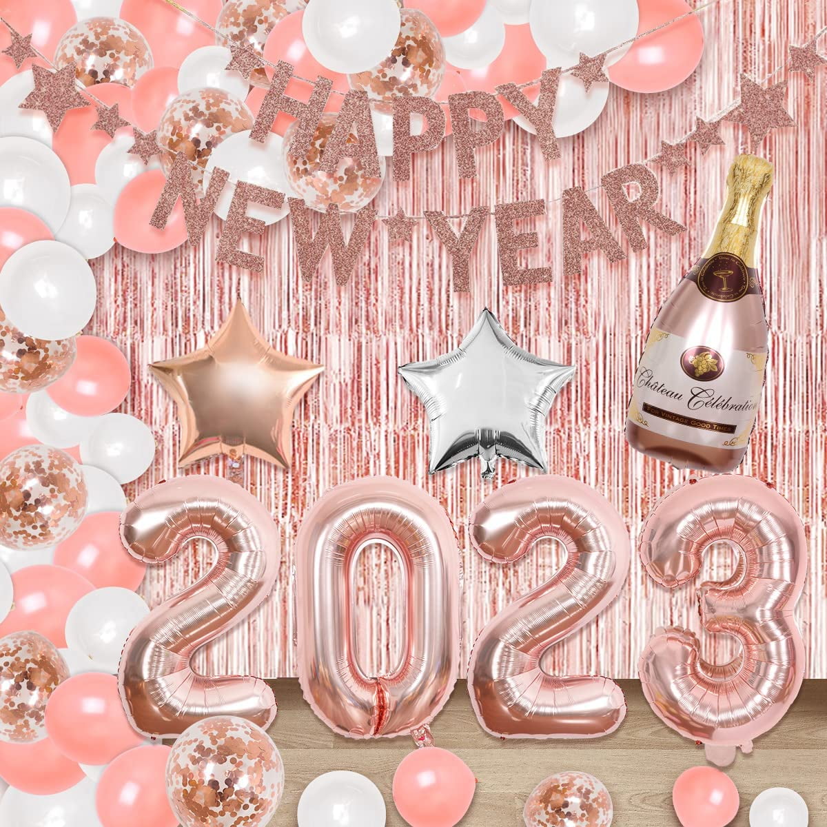 Happy New Year Decorations 2023 Kit Rose Gold New Year Party Supplies Celebration Happy New Year