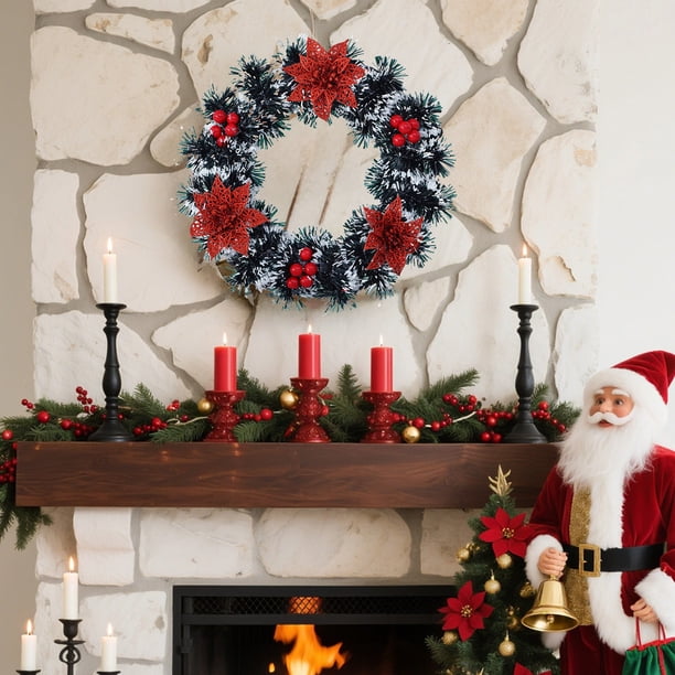 Couronne dorée de Noël avec bougie LED et ruban chic, guirlande artificielle idéale pour porte, fenêtre et ambiance intérieure de fête | Leroy Merlin