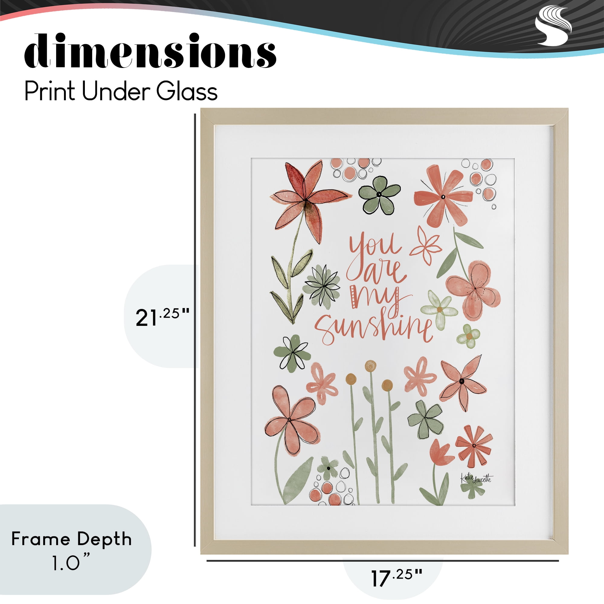 Stupell Industries You Are Sunshine with Florals Birch Framed Print Under Glass, design by Katie Doucette