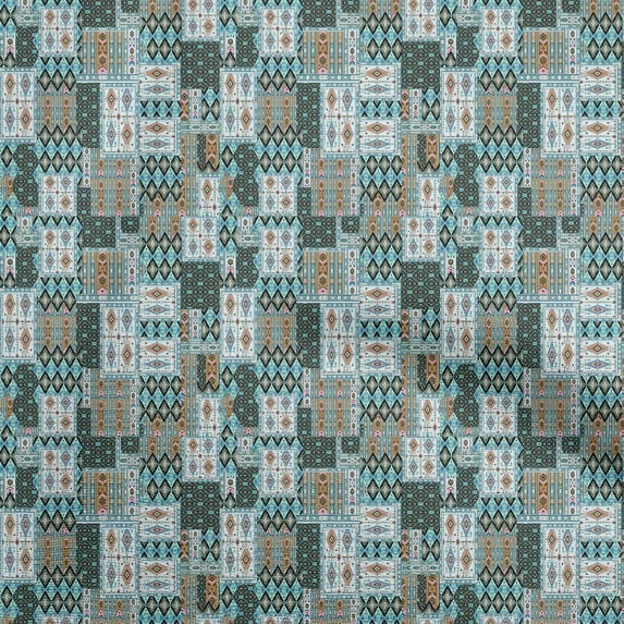 oneOone Cotton Jersey Light Blue Fabric Asian Kilim Quilting Supplies Print Sewing Fabric By The Yard 58 Inch Wide