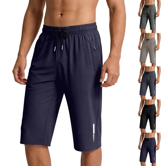 Big and Tall Running Pants for Men 3/4 Length Active Casual Trousers Drawstring Elastic Waist Gym Bottoms with Zipper Pockets