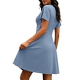 thumbnail image 4 of Miluxas Ladies' Elegant V Neck Wrap Dress Solid Short Sleeved A-Line Dress Summer Business Casual Outfits Blue, 4 of 9