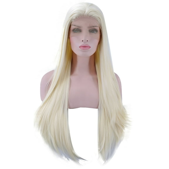 Unique Bargains Lace Front Wigs for Girl Women 24" Blonde Long Straight Hair with Wig Cap