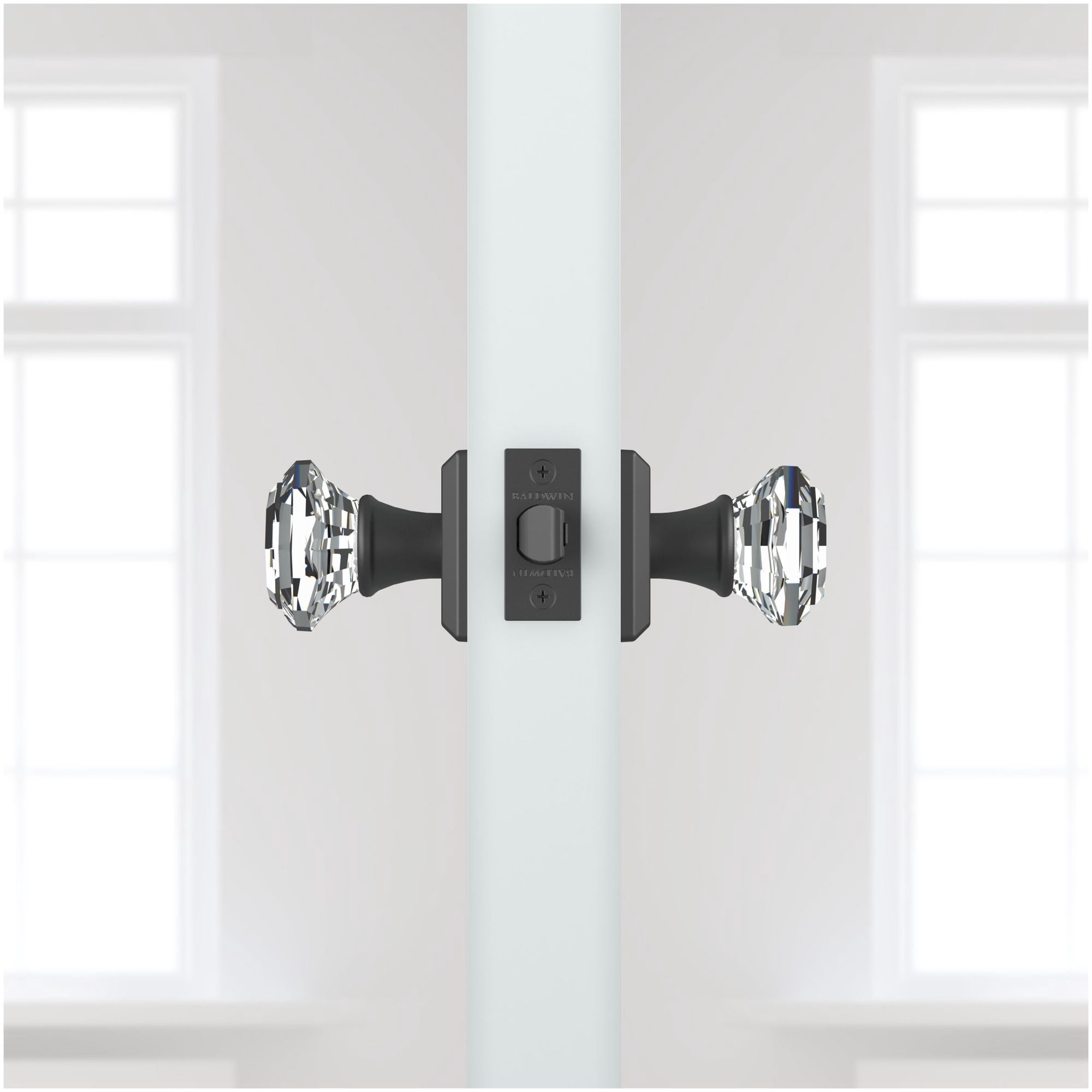 Baldwin Reserve Pscrytsr141 Passage Crystal Knob With Traditional Square Rose With 6Al Latch And Dual Strike Bright Nickel Finish