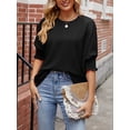 thumbnail image 4 of Cuteduck Women Tops Women's Summer Loose Large Size Round Neck Short Sleeve Solid Color Top Womens Shirt Womens Flowy Tops S-2XL, 4 of 5