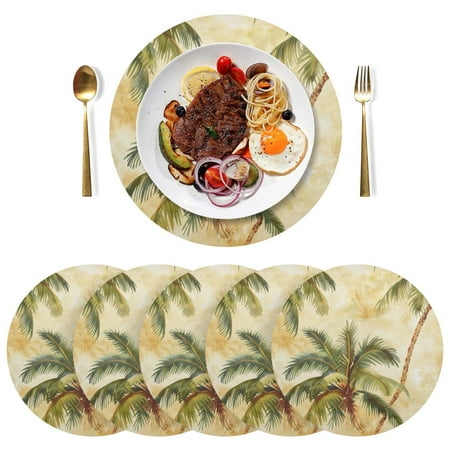 

joogoo Retro Palm Trees Round Plate Mats for Dining Table Placemat Set of 6 Holiday Decoration