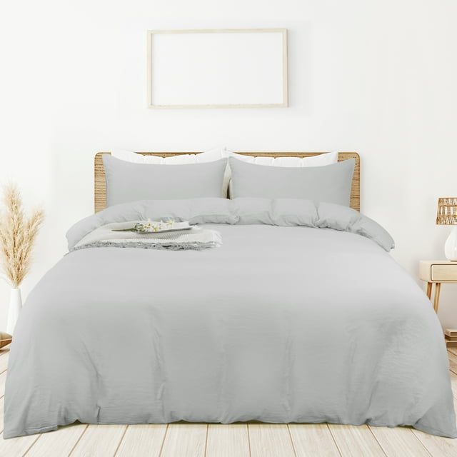 PiccoCasa 3 Pieces Microfiber Soft Breathable Duvet Cover Set Light Gray Twin