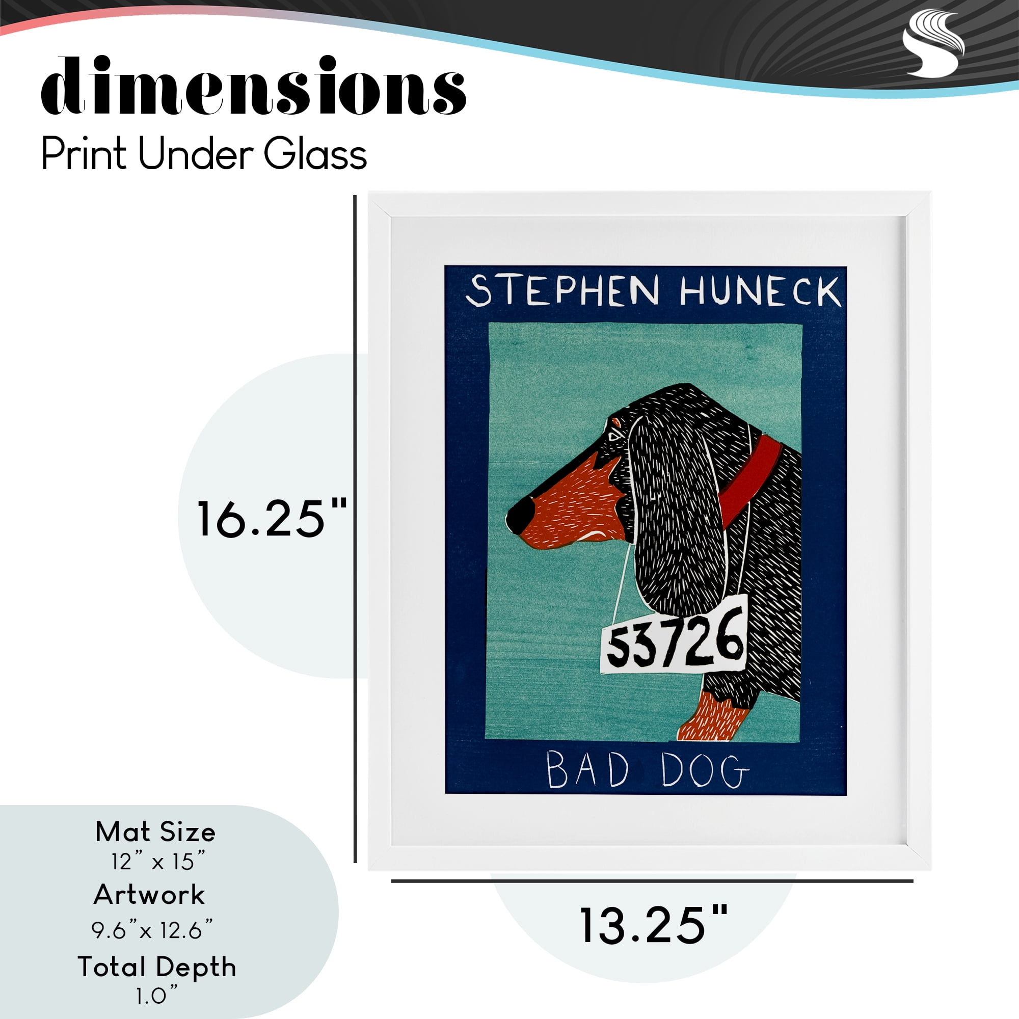Bad Dog Dachshund White Framed Print Under Glass, design by Stephen Huneck
