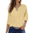 thumbnail image 1 of Ladies' Fashionable Solid Color V Neck Three Quarter Sleeve Shirt Top, 1 of 5