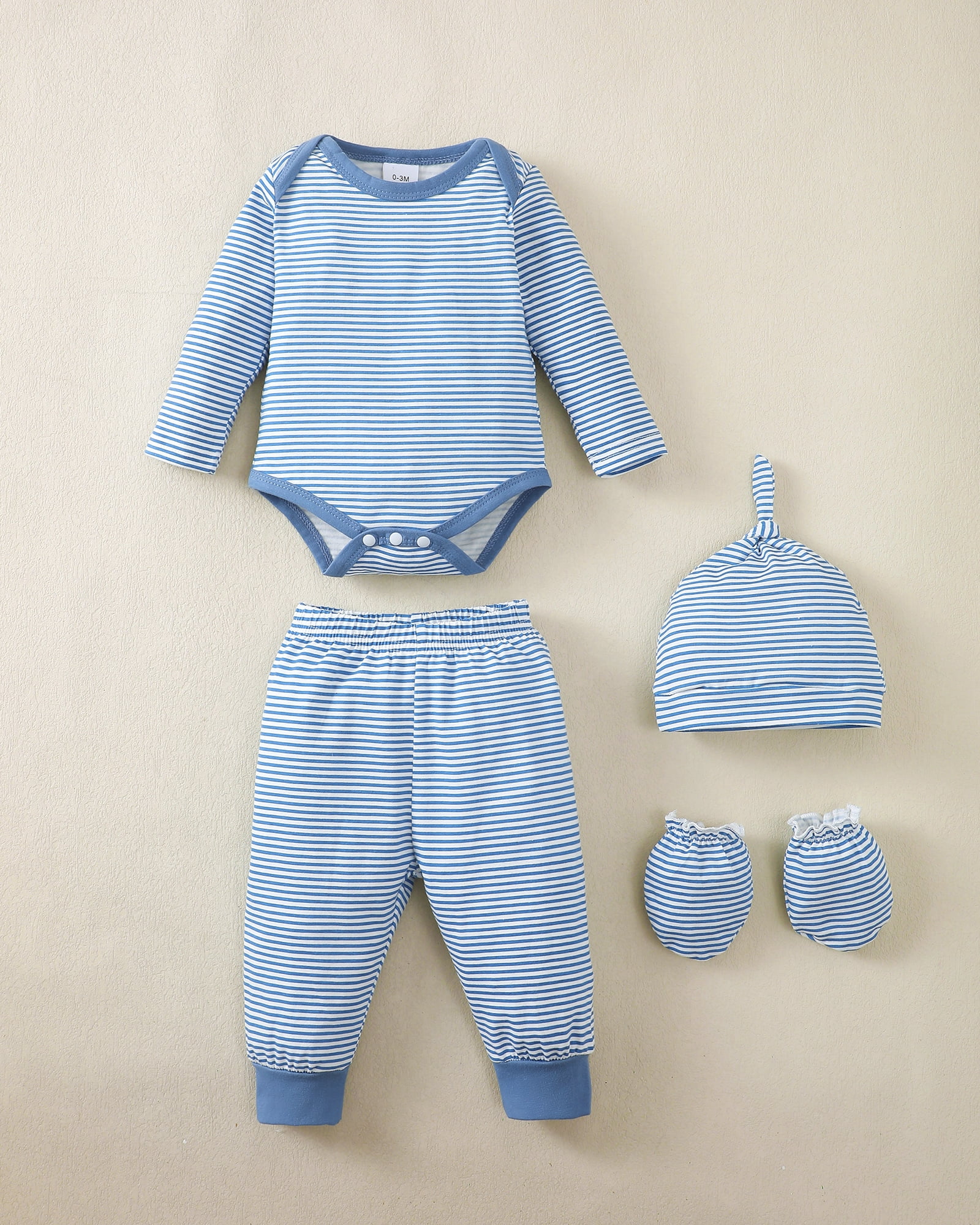 KIMI BEAR Newborn Baby Boys Layette Set 6-12 Months Shower Gift 4-Packs Pant Sets Romper Set Short Sleeves Long Sleeves Romper Dinosaur Print Clothes with Hats and Gloves 15pcs Clothes Blue