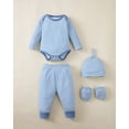 thumbnail image 6 of KIMI BEAR Newborn Baby Boys Layette Set 0-3 Months Shower Gift 4-Packs Pant Sets Romper Set Short Sleeves Long Sleeves Romper Dinosaur Print Clothes with Hats and Gloves 15pcs Clothes Blue, 6 of 9
