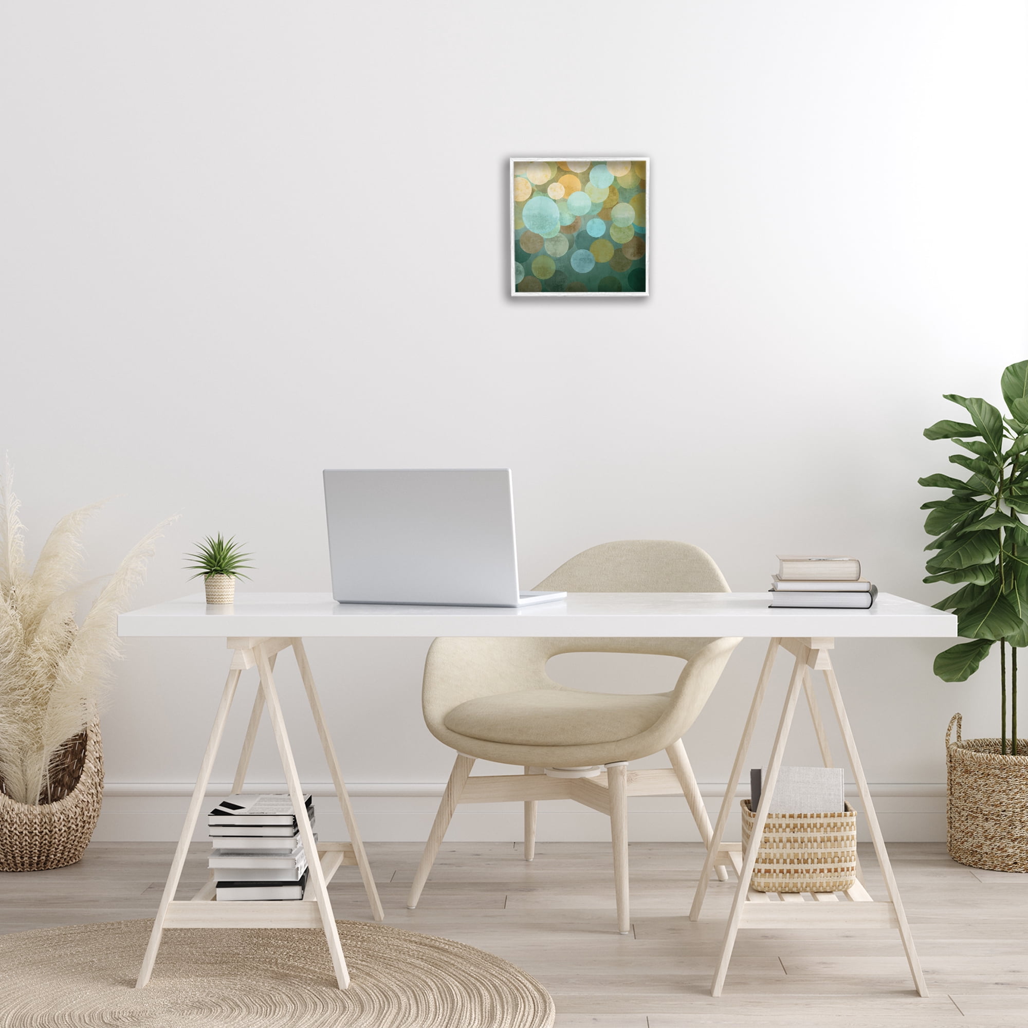 Stupell Industries Layered Green Circles Abstract Painting White Framed Art Print Wall Art, 12 x 12