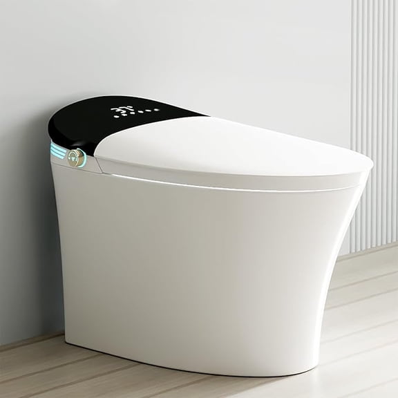 Winzo Smart Toilet With Bidet, One-Piece Elongated, Auto Open/Close & Flush, Heated Seat, Front & Rear Wash, LED Display, Night Light, 12-inch Rough-in, White, Ceramic (White with Black Screen)