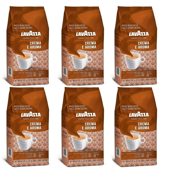 Lavazza Crema e Aroma Café en Grains, Torréfaction Moyenne, Mélange Arabica et Robusta, Sac de 2,2 lb (Lot de 6)