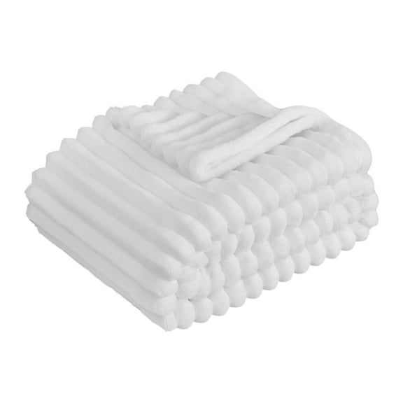 Fleece Throw Blanket 50x60 Inch - Super Soft Plush Lightweight Warm Cozy - Double-Sided Ribbed White for Sofa Bed Chair Travel