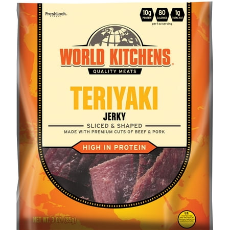 (2 Pack) World Kitchens Jerky, Protein Snack, Teriyaki, (Best Jerky In The World)