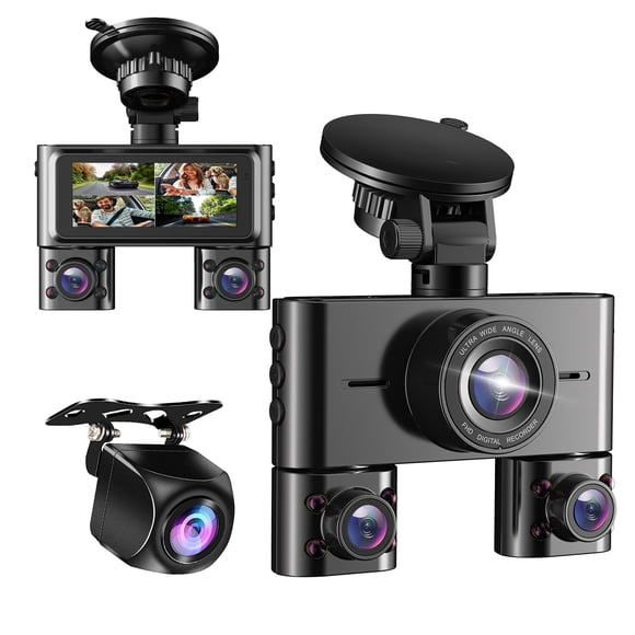 360° Dash Cam Front and Rear Inside, 4 Channel Dash Camera for Cars FHD 1080Px4, Built-in Wi-Fi, 3.16” IPS Screen, WDR Night Vision, Voice