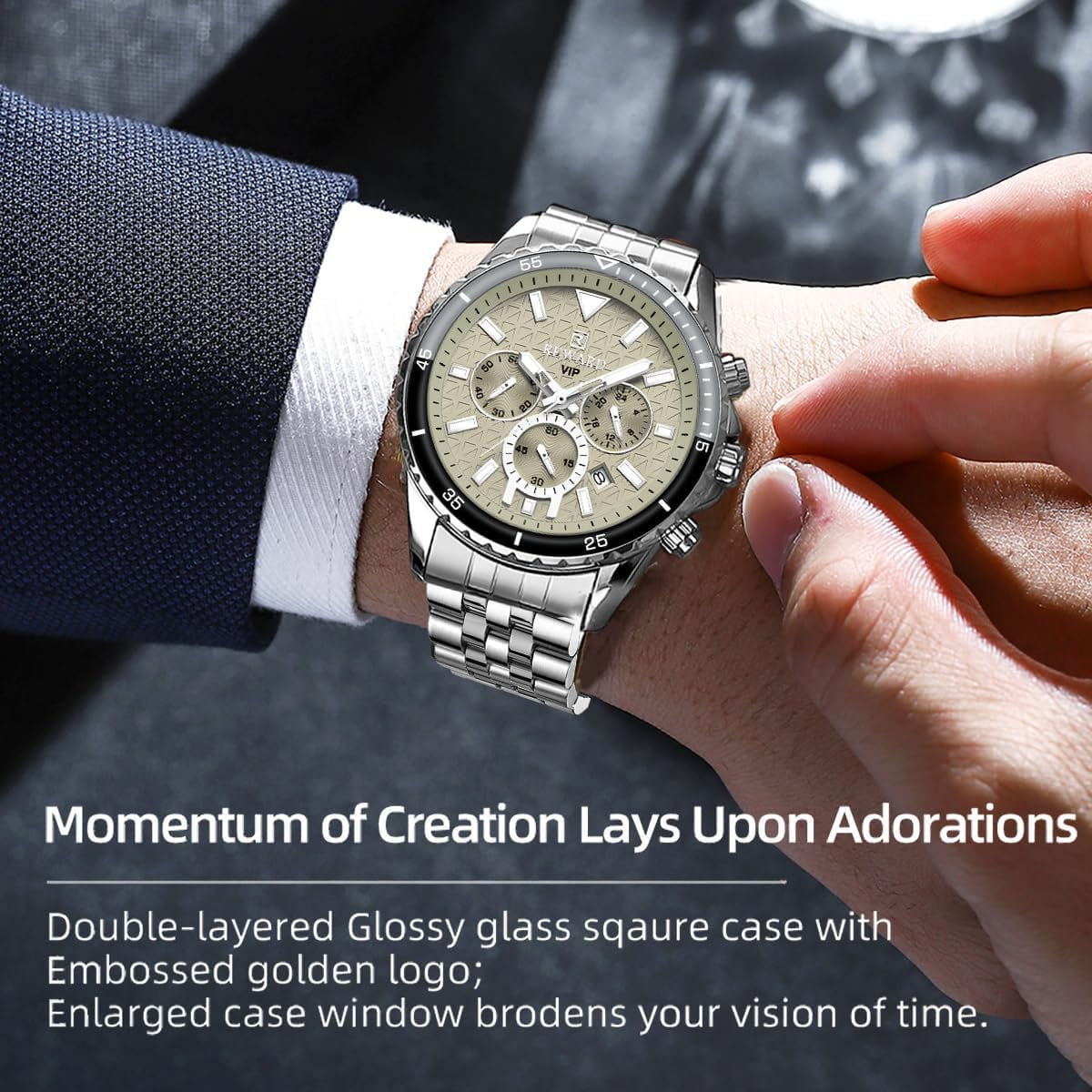 Mens Watches Analog Quartz Chronograph Stainless Steel Watches for Men 30M Waterproof Men's Wrist Watches with Calendar Luxury Business Work Casual Watch Elegant Gifts