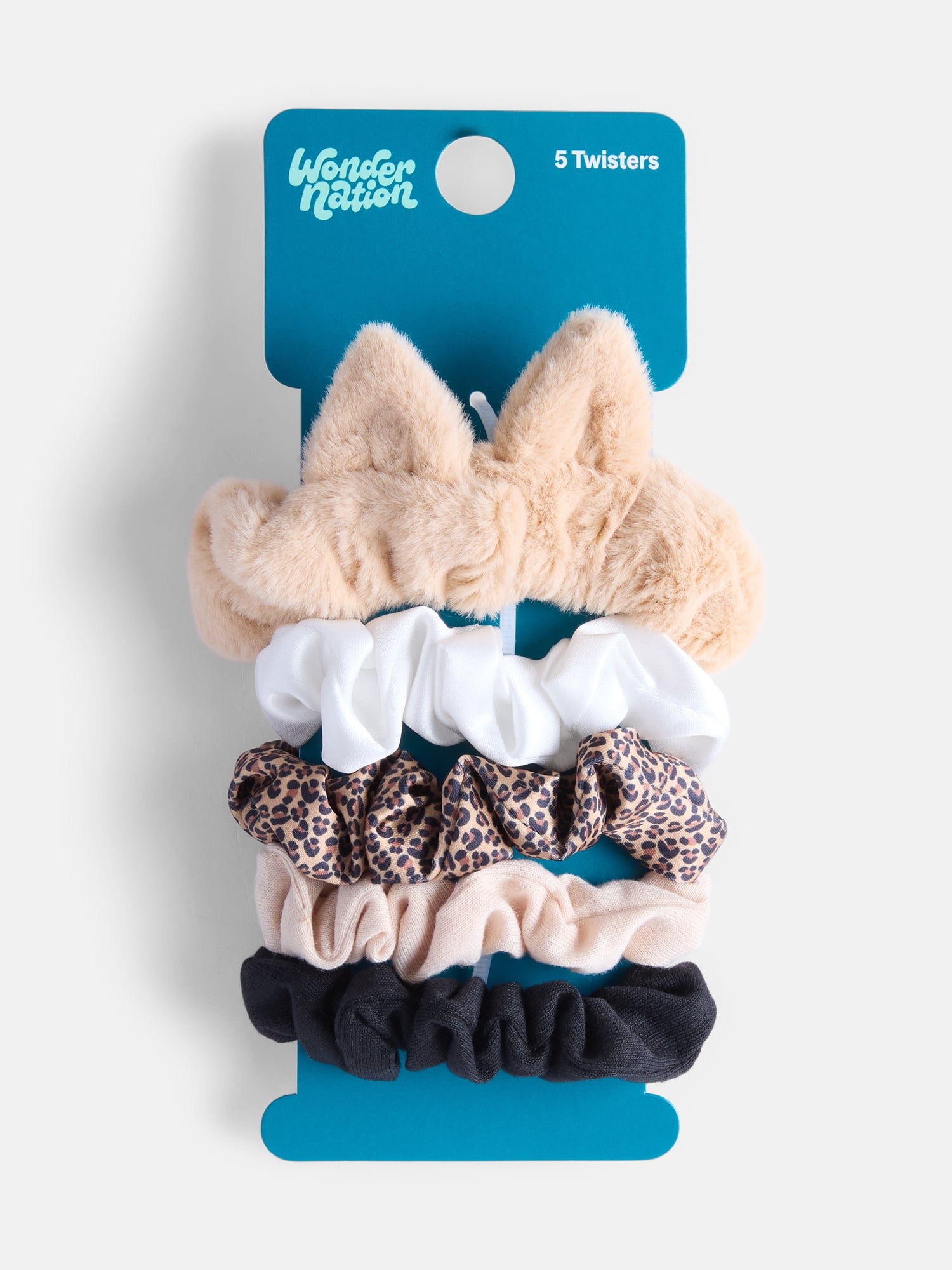 Wonder Nation Girls Solid Colors and Animal Print Scrunchies, 5-Pack, Multi