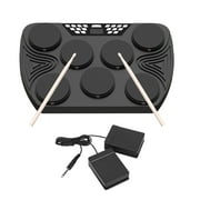 Multifunction Portable Electronic Drum Set 7 Velocity-Sensitive Pads Tabletop Drum Built-in 2 Speakers Stereo Rechargeable Practice Drum Pad Support Recording Function/ Audio Input/ MIDI Out