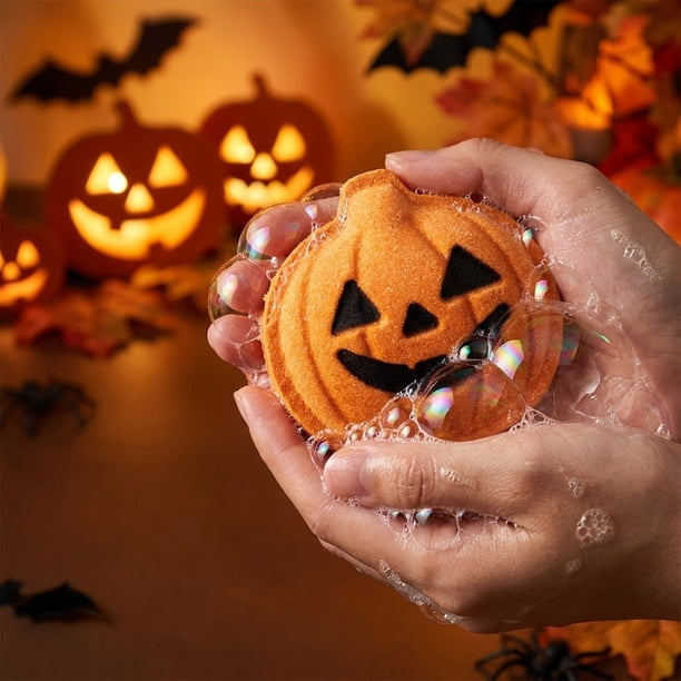 Bolas de Baño con Temática de Halloween: Diseños de Cabeza de Calabaza, Bruja y Fantasma para Una Hora de Baño Divertida. Bombas de Baño Efervescentes para Niños y Adultos. Baño Relajante con Aromas
