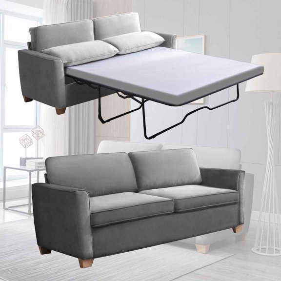 CECER 2-in-1 Pull Out Sofa Bed, Velvet Loveseat Sleeper Sofa Bed with Folding Mattress, Pull Out Couch Bed for Living Room, Full Size Sleeper Sofa for Apartment/Small Spaces- Grey