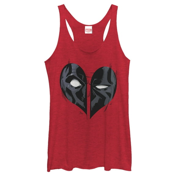 Women's Marvel Deadpool Heart Mask Racerback Tank Top Red Heather 2X Large
