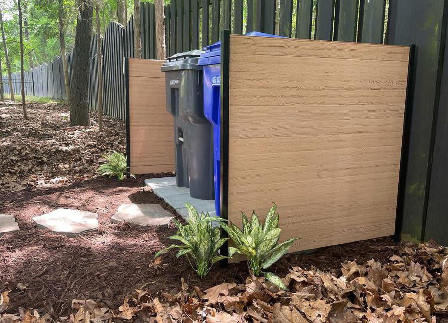 Enclo Lincoln Cedar Color Outdoor No Dig WoodTek Vinyl Privacy Screen Enclosure for Garbage Bins and Air Conditioners (42in x 42in - 2 panels)