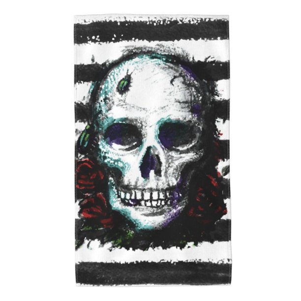 Balery Watercolor Skull Toalla de Microfibra Premium con Estampado – 27.5x16 pulgadas, Alta Absorción, Suave y Aterciopelada, Secado Rápido