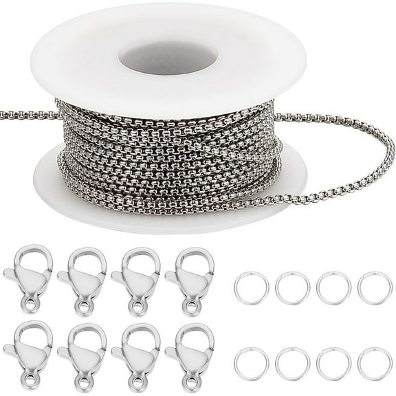 10m Square Link Chain Making 304 Stainless Steel Silver Box Chain Links for DIY Bracelet Necklace