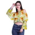 thumbnail image 2 of Moomaya Printed Casual Long Sleeve Tops Women Cold Shoulder Ruffle Sleeves Top, 2 of 5