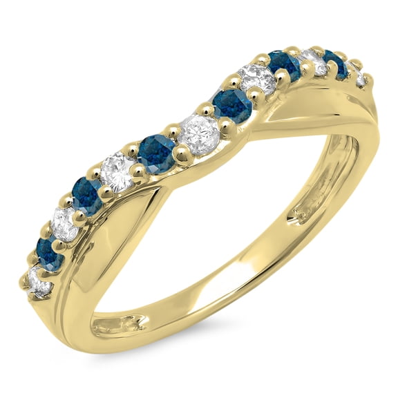 Dazzlingrock Collection 0.55 Carat (ctw) 14K Round Blue & White Diamond Wedding Guard Contour Band 1/2 CT, Yellow Gold, Size 9.5