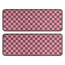 Kitchen Rugs Sets Of 2,Pink Brown Heart Checkered Pattern Anti Fatigue Kitchen Mat Rugs Non Slip Washable,Decorative Kitchen Floor Mats for Kitchen,Sink,Laundry,17"x47" 17"x47"