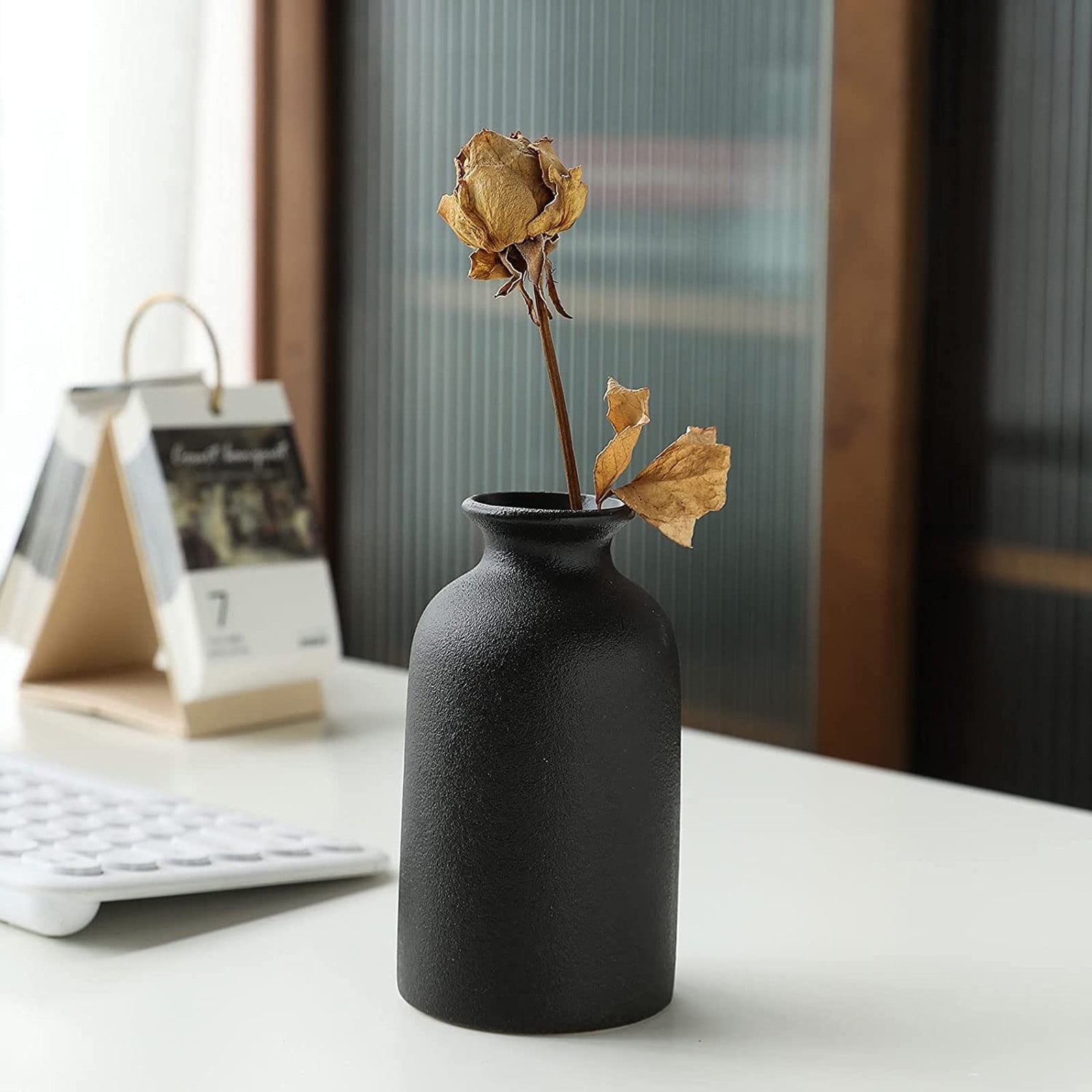 Clearance under $30! Decorative Ornaments Kingtowag Table Decor, Ceramic Vase Set Black, Farmhouse Decor Table Centerpiece Wedding Decoration for Dining/Living Room Office Centerpiece