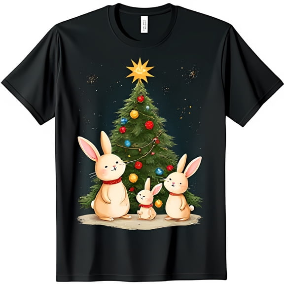 Festive Christmas Rabbits T-Shirt Cute Illustration of Three by Tree