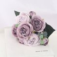 thumbnail image 1 of Ramo de rosas de simulación para boda, decoración de flores falsas para pared, flor de seda verde, decoración de mesa para sala de estar (púrpura), 1 of 5