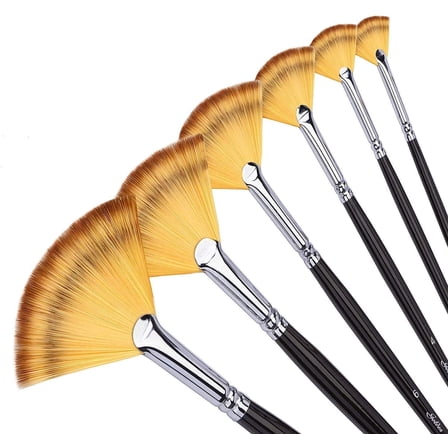 CCOCC Fan Brush-6pcs Artist Brush Set Birch Wood Long Handle for Acrylic,Oil,Gouache and Watercolor Painting