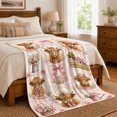 thumbnail image 6 of Cottagecore Highland Cow Collage Pink Bows Floral Vignettes, Rustic Farmhouse Horse Scene, Warm Flannel Blanket for Ranch House and Living Room, Horse Lovers Friendship Gift, Rustic Home Decor, 6 of 8