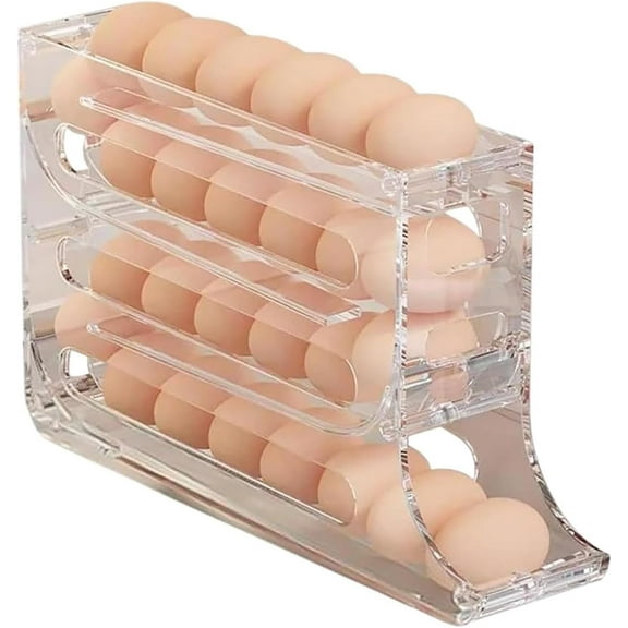 4 Tiers Egg Holder for Fridge, 2024 New Automatic Scrolling Egg Rack Holder, Space-Saving Egg Dispenser Auto Rolling, Large Capacity Eggs Organizer Storage 30 Egg for Fridge