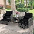 thumbnail image 3 of 5 Pcs Wicker Outdoor Patio Chairs with Ottoman, PE Wicker Rattan Patio Conversation Furniture Set with Underneath Footrest for Porch, Garden, Balcony and Backyard, Black, 3 of 7