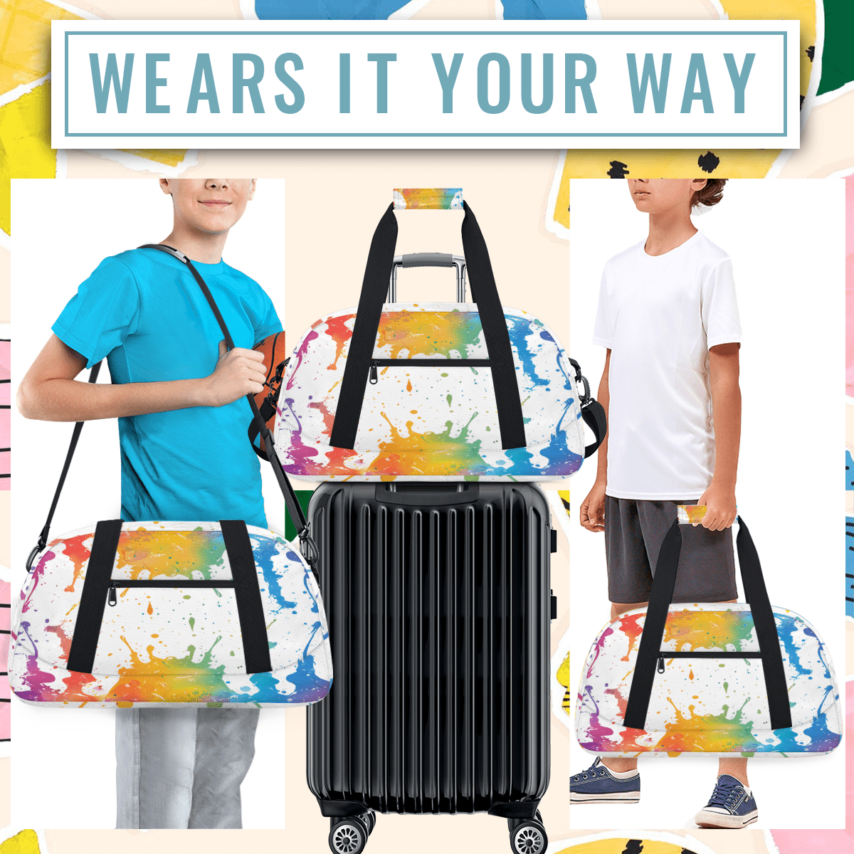 Herdesigns Graffiti Sports Duffle Bag for Women & Men, Watercolor Gym Bag Dance Bag Overnight Bag Carry On Weekender Travel Bag