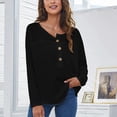 thumbnail image 2 of Blusa de mujer de manga larga con botones y hombros caídos, cuello redondo, blusa de corte informal a la moda, 2 of 4