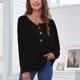 thumbnail image 2 of Blusa de mujer de manga larga con botones y hombros caídos, cuello redondo, moda informal, blusa negra L, 2 of 4