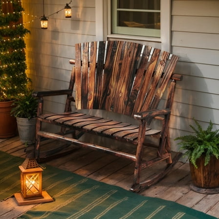 Yardi Yarda Outdoor Adirondack Rocking Chair for Adults, Rocking Chair with High Back and Slatted Seat for Outdoor as Yard, Brown