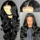 thumbnail image 1 of Peluca negra con raya al medio, cabello largo, ondulado y rizado, fibra química africana, seda que cubre toda la cabeza, 1 of 5