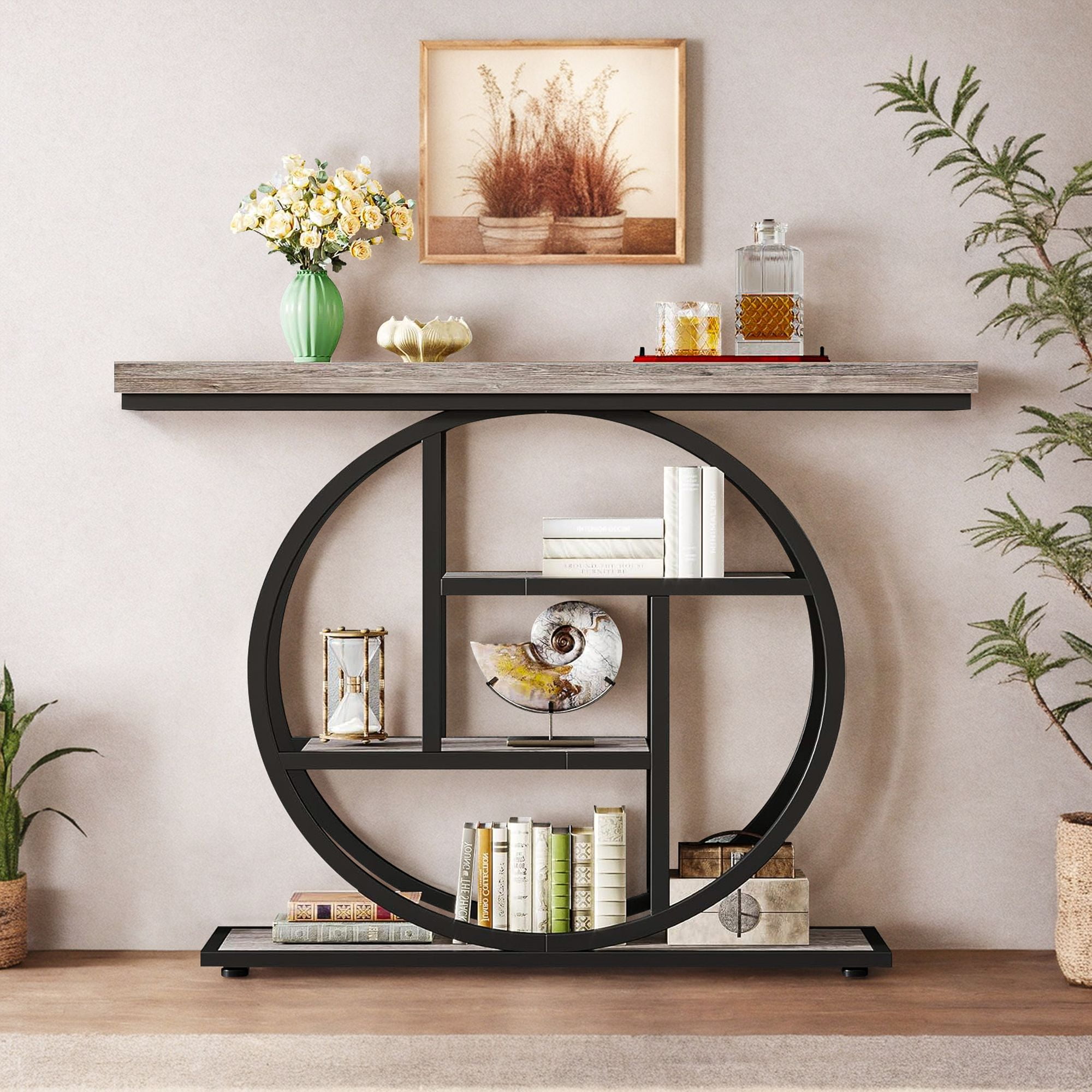 Demi Bonn 41"dustrial Console Table for Entryway, Farmhouse Sofa Tables Behind Couch, Rustic Wood and Metal Foyer Table with 3-Tier Shelves for Hallway Living Room, Gray