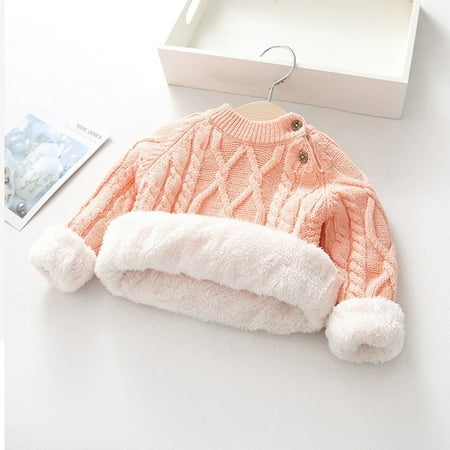 

Fesfesfes Kids Flannel Sweater for Girls Fleece Lined Winter Warm Tops Thickened Sprig Jumper Knit Sweater Tops