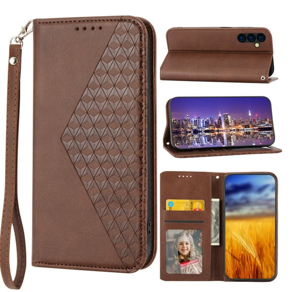 Tarise for Samsung Galaxy A54 Flip Cover, Luxury PU Leather Shockproof Folding Kickstand Card Holder Pocket Wallet Wrist Strap Handbag Magnetic Closure Slim Phone Case for Samsung A54 5G, Brown