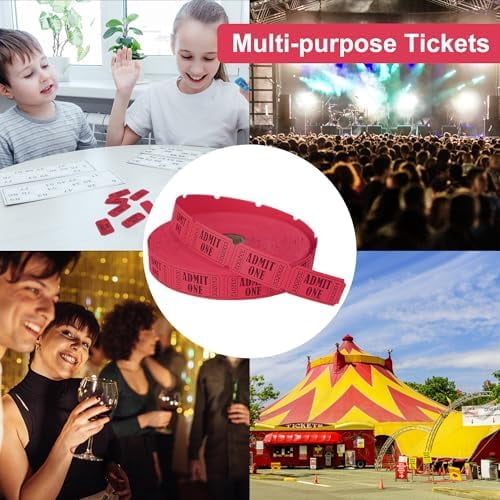 Quivanta 2000 Red Raffle Tickets with Perforations and Consecutive Numbers,Single Ticket Roll for Events, Carnivals, Door Prizes & Drinks