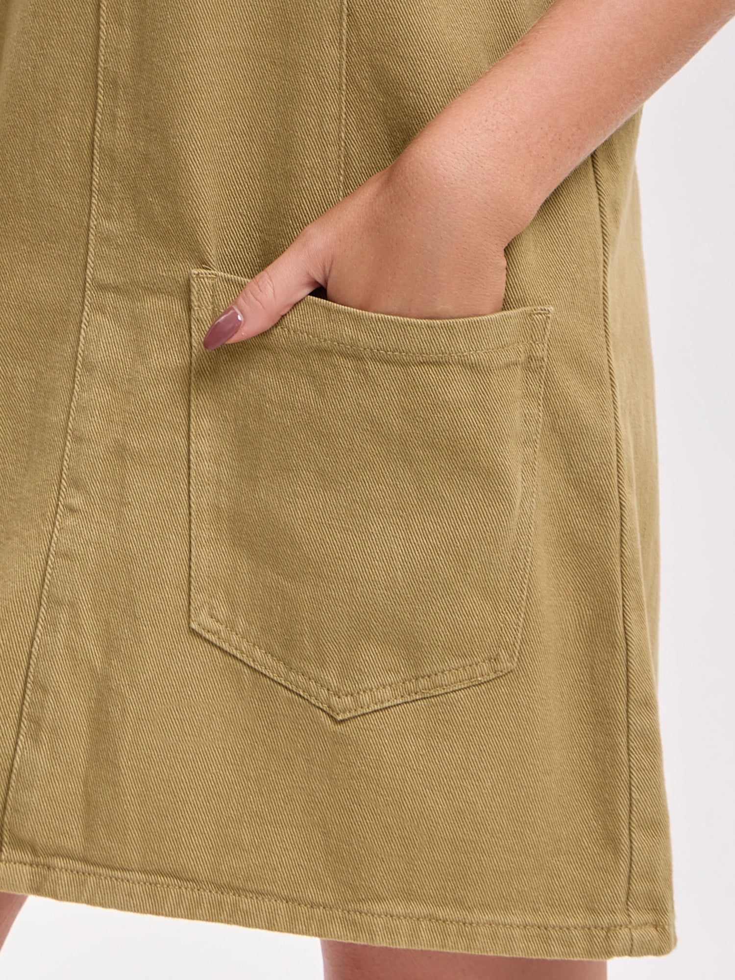 DARING DIVA Women's Loose Sleeveless Pinafore Mini Denim Dresses M Khaki